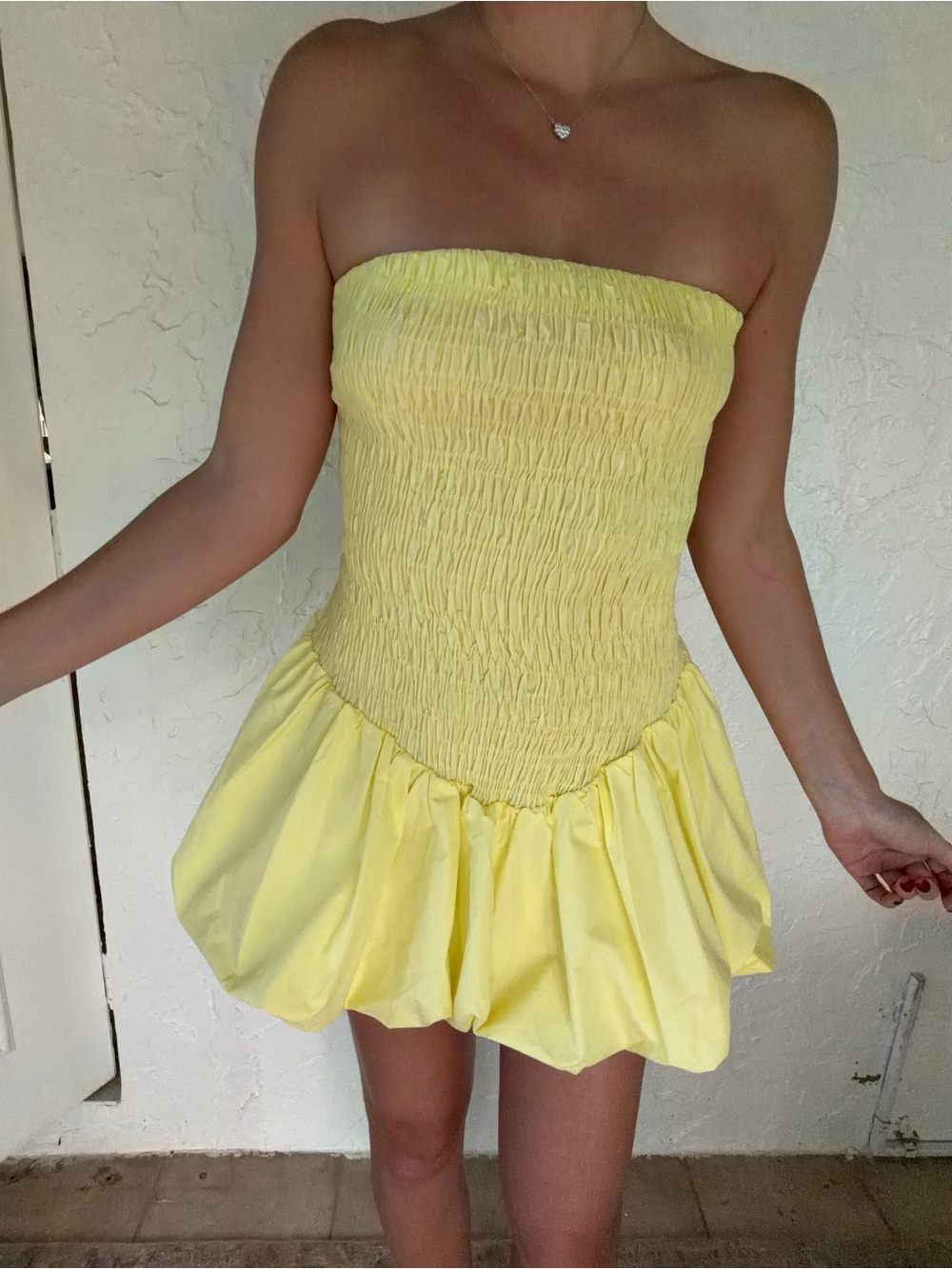 Hello Molly Lemon Smocked Mini Dress with Bubble Hem